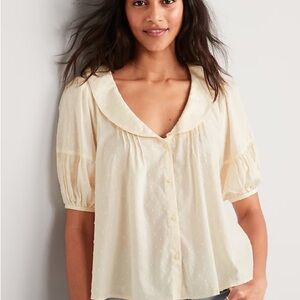 Old Navy Cream Blouse with Puff Sleeves and Peter Pan Collar
